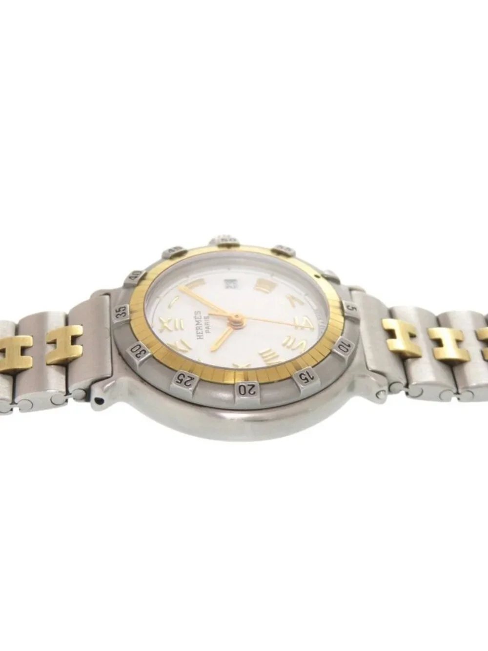 Hermes Captain Nemo SS White Silver Gold Quartz Watch Dial